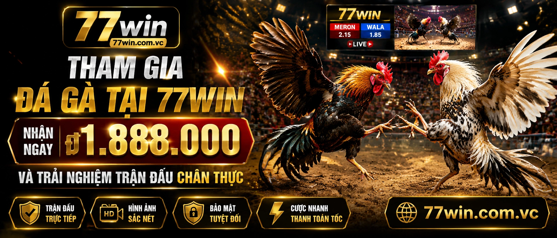 Phòng đá gà đang mở trên giao diện 77win