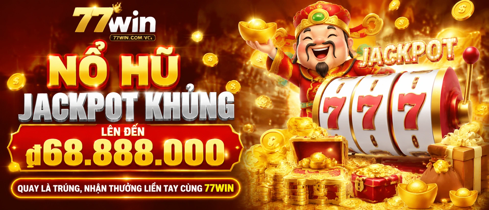 Giao diện Nổ Hũ 77Win với khu danh mục và banner khuyến mãi